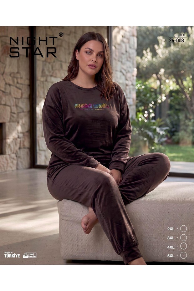 French Velvet Plus Size Brown Pajama Set