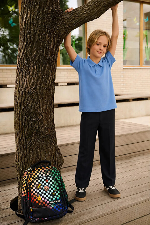 Polo Collar Short Sleeve Unisex Children's School T-Shirt - Light Blue