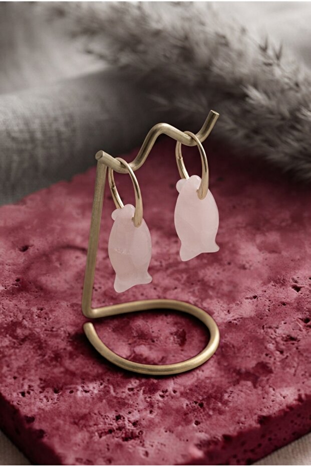 Natural Stone Fish Figured Steel Earrings