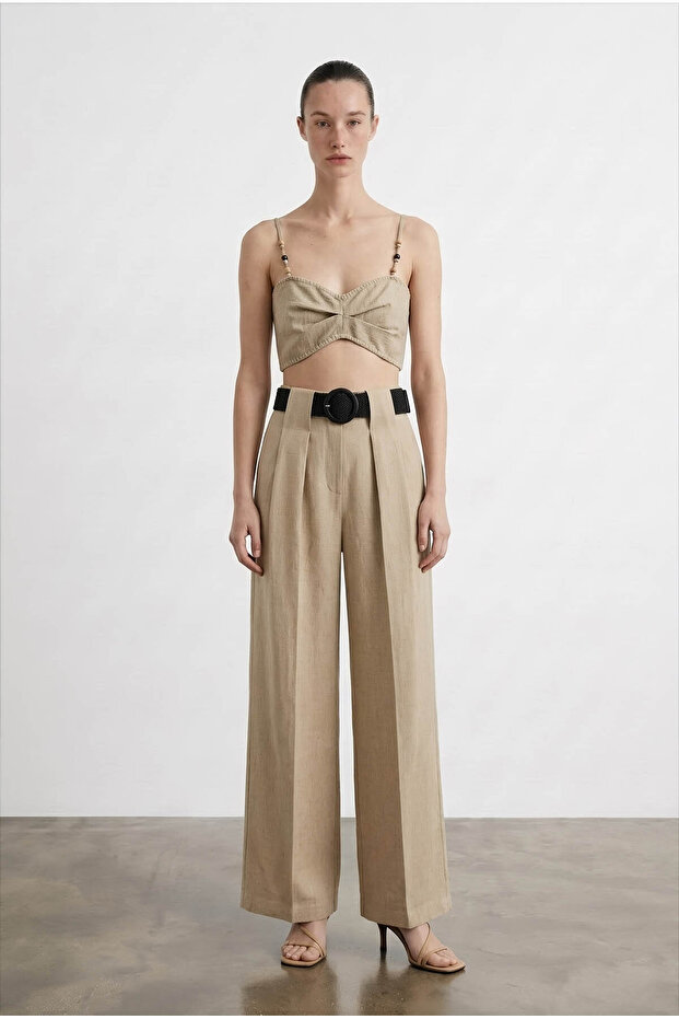 Women's Canvas Trousers Pnt01887 Beige