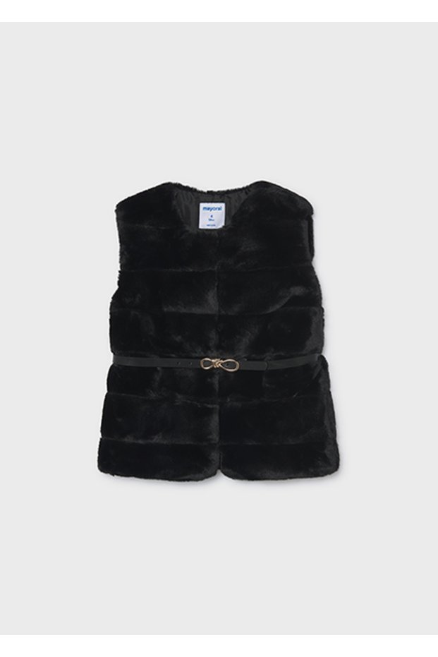 Black Girl's Belted Fur Vest 4328
