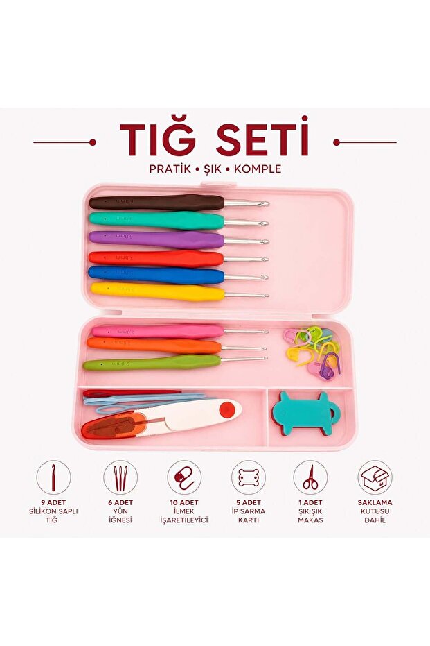 9 Piece Crochet Set with Silicone Handles - 32-Piece Knitting Set with Storage Case - Knitting Amigurumi Hobby Set 32