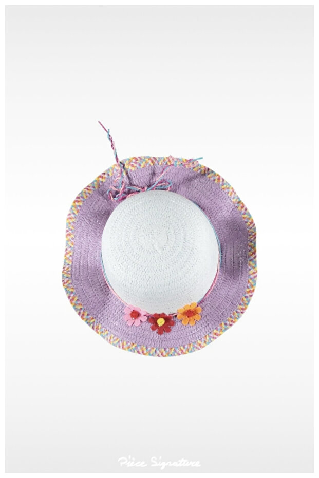 Girl's Three Color Daisy Straw Hat with String