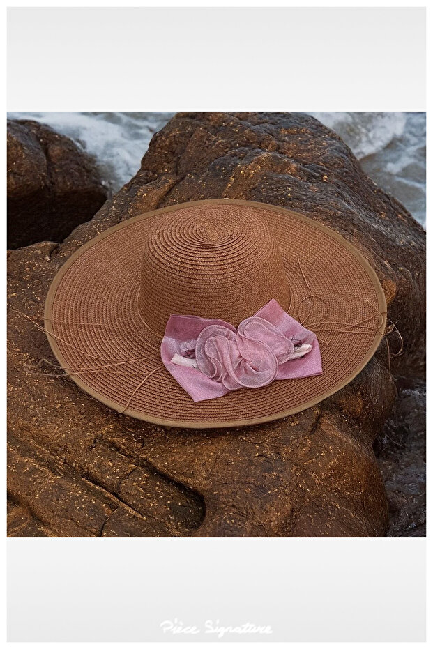 Luxury Straw Wide Brim Solid Color Beach Hat for Women