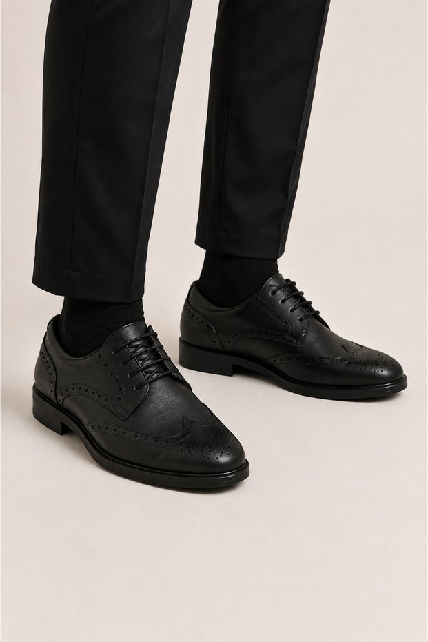 Men's Thermo Sole Fancy Genuine Leather Shoes Black