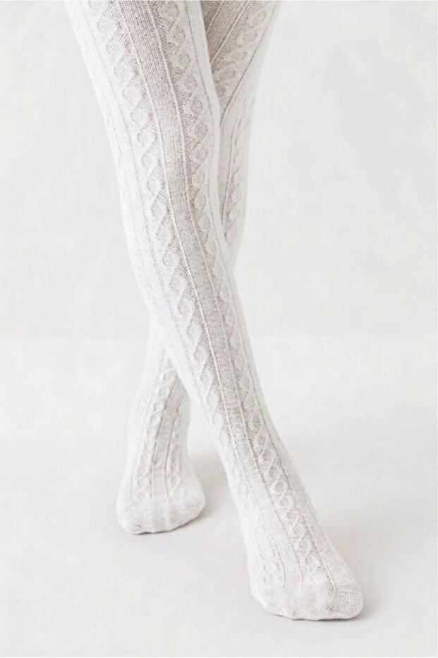 White Knitted Detailed Soft Cotton Children's Pantyhose