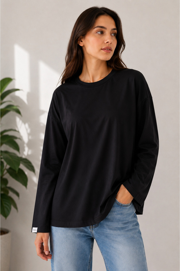 Oversize Black Crew Neck Bodysuit