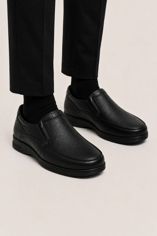 Men's Orthopedic Heel Supported Comfort Thermo Sole Genuine Leather Shoes Black
