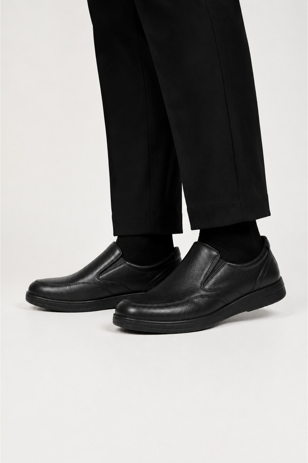 Men's Orthopedic Heel Supported Comfort Thermo Sole Genuine Leather Shoes Black