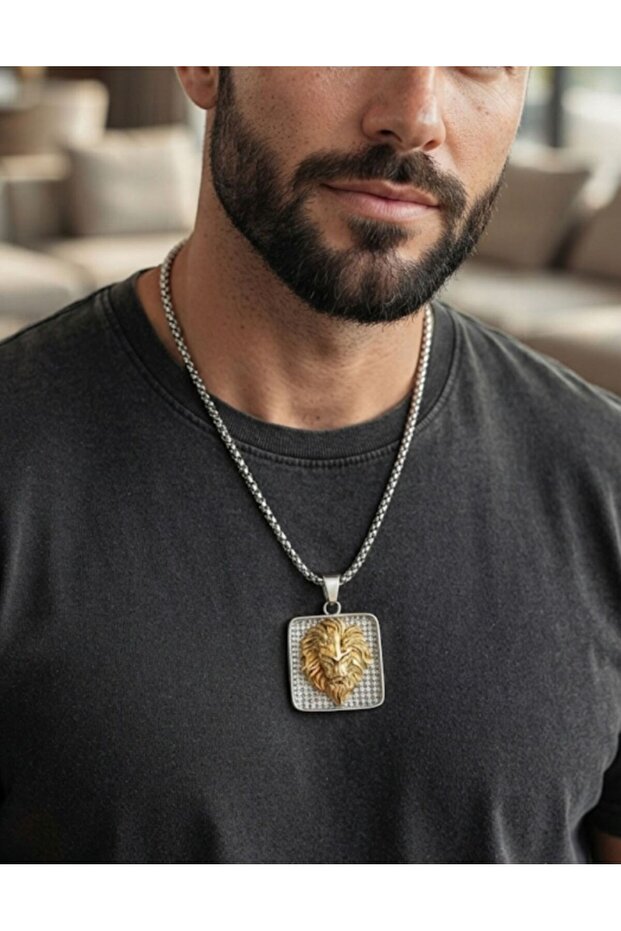 Men's Lion Figured Steel Necklace