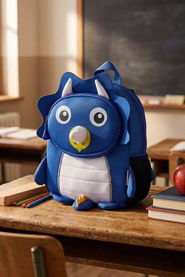 Vb Owl Figured Children's Kindergarten Bag Nursery Bag Dark Blue