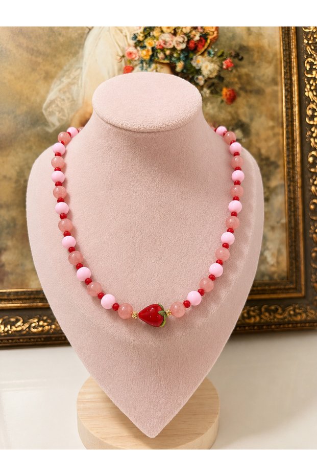 Murano Beaded Strawberry Charm Necklace