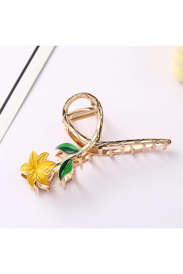 Women's Gold Color Yellow Enamel Lily Figured Metal Hairpin