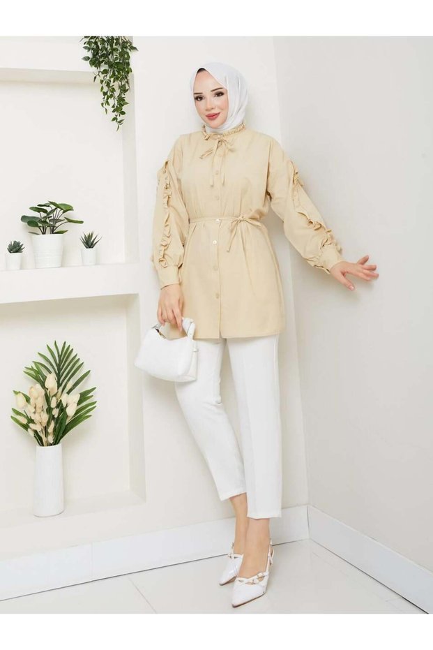 Seda Kolu Ruffled Tunic Stone