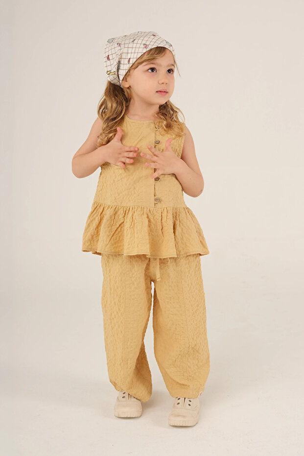 Buttoned Front Ruffled Blouse Pastel Yellow