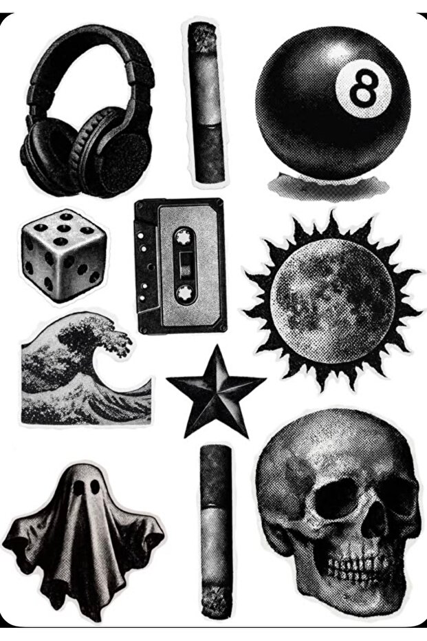 Black Sticker Set Billiards Ball Cassette Headphones Sun Sticker Set 22X30