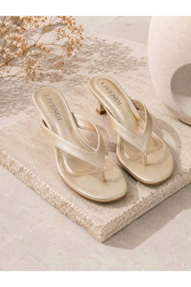 Gold Leather Flip-Flops with Heels Orthopedic Women's Sandals