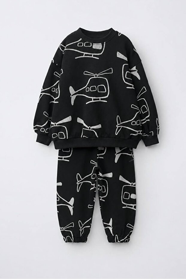 Boys' Printed Detailed Cotton Bottom Top Set