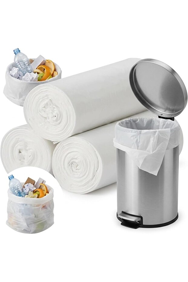 30-Piece XX-Small 5 Gallon White Flat Bin Liner Garbage Bags Bathroom & Bedroom Use, Office & Kitchen Use, Flat Bag Design, Small Waste Bin Liners, 30 Pack