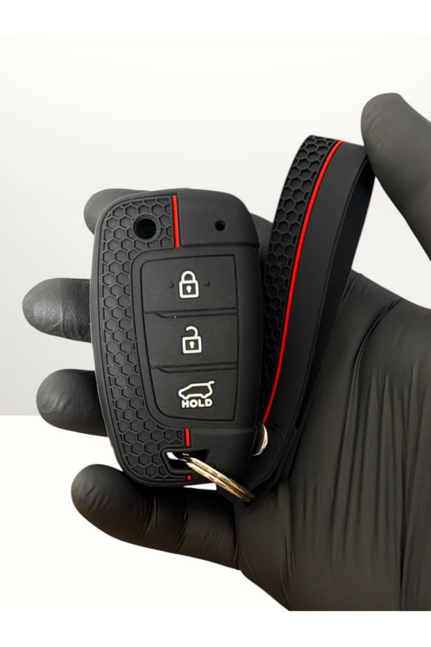 Hyundai I20 / I30 / Ix35 / Elantra / Accent Blue - Flip Key 3 Button Honeycomb Pattern Key Fob Protection Case + Honeycomb Pattern Silicone Keychain