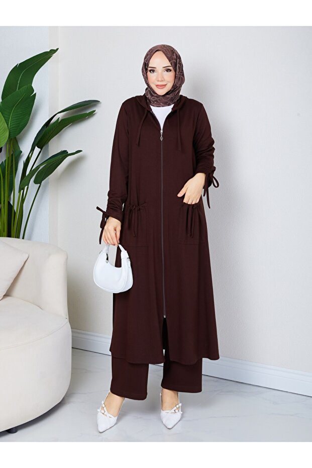 Yade Women's Hooded Ferace Pants 0Ysh0 Fabric Large Size Double Set