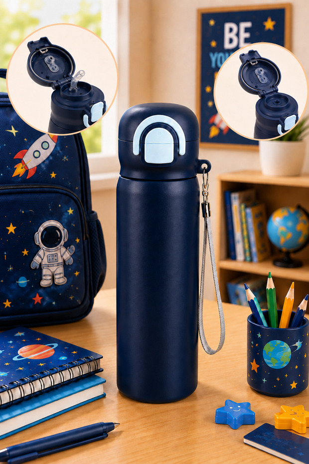 Stainless Steel Body Water Bottle & Flask 600 ml Dual Use with & Without Straw