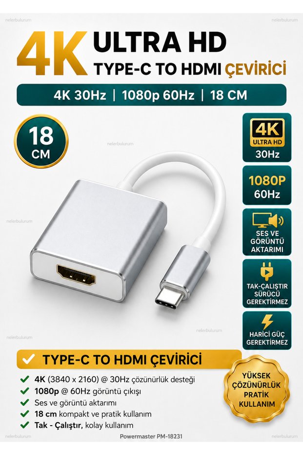 High-Quality 4K Ultra Hd Type-C to HDMI Converter 4K@30Hz / 1080P@60Hz Audio and Video Transfer Adapter Laptop Tv Monitor Projection Compatible 18 cm