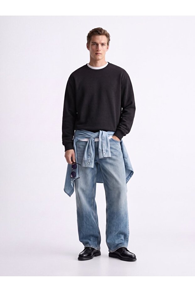 Regular Fit Basic Crew Neck Anthracite Sweatshirt