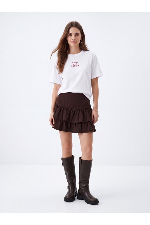 Regular Fit White T-Shirt with Text Print