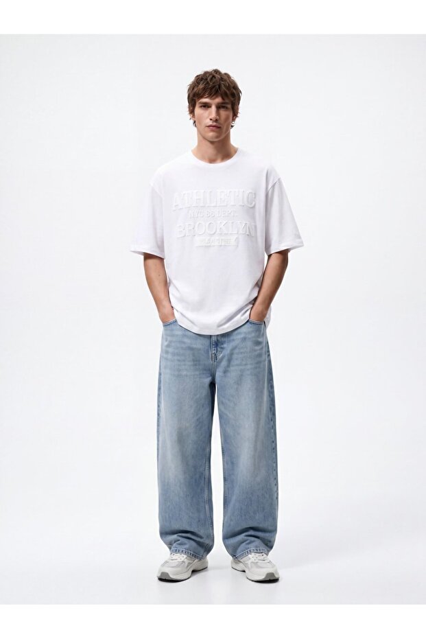 Relaxed Fit Text Printed White T-Shirt