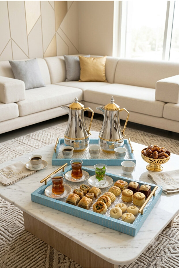 ✨ طقم ضيافة فاخر بتصميم أنيق ولمسات راقية ✨ ترمسان وصينيتان.
