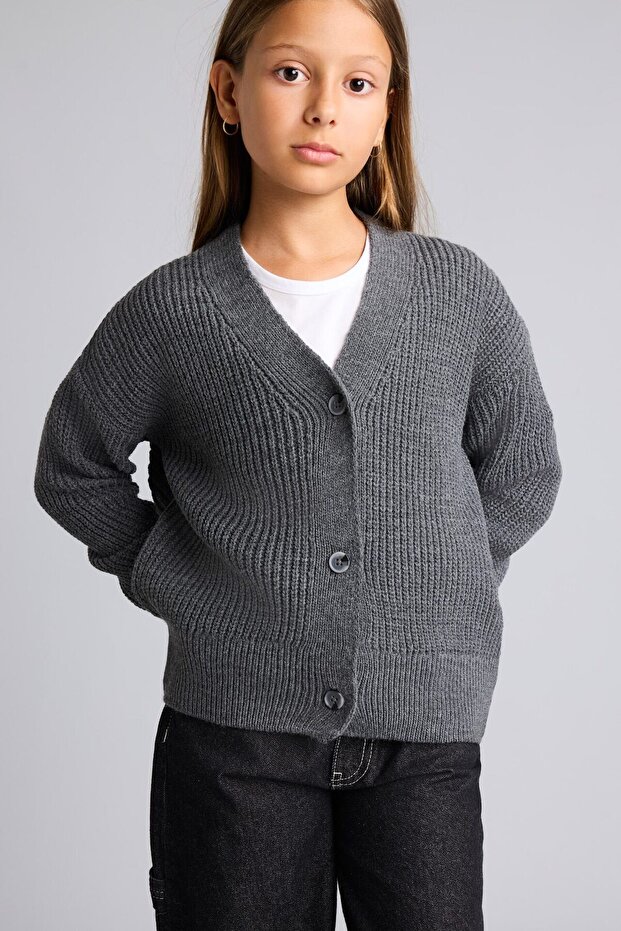 Ribbed Knitwear Basic Cardigan for Girls H8383A826Au