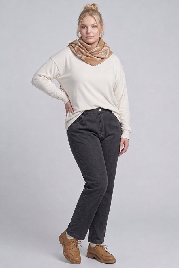 High Waist Washed Trousers Black