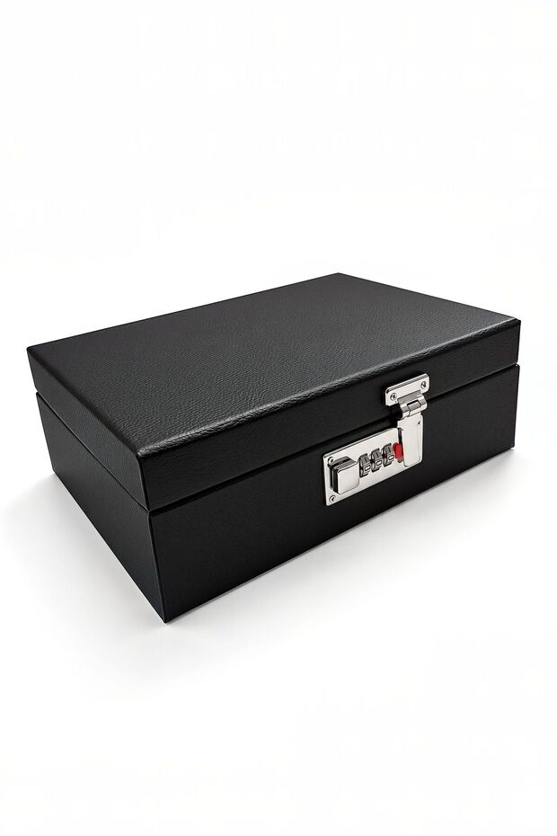 2 Li Password-Protected Wooden Black Leather Covered Padded Watch and Jewelry Box St6-13