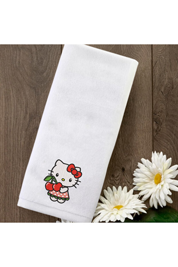 Hello Ki̇tty Cherry Embroidered Children's Towel 30X50