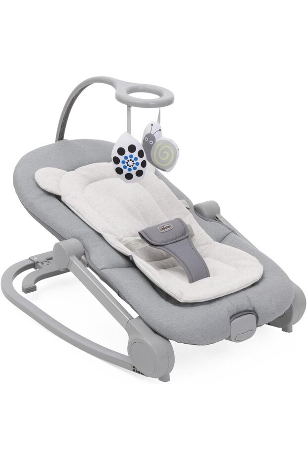 Mia 2-in-1 Bouncer, Baby Bouncer and First Chair, Organic Cotton Reducer, Reversible Play Bar, Music and Vibration, Rocking or Fixed Mode, 0 Months to 18 kg