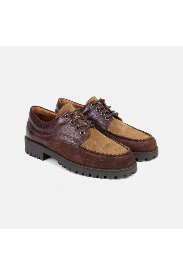 Women's Tan Laced Leather Detailed Suede Classic Shoes