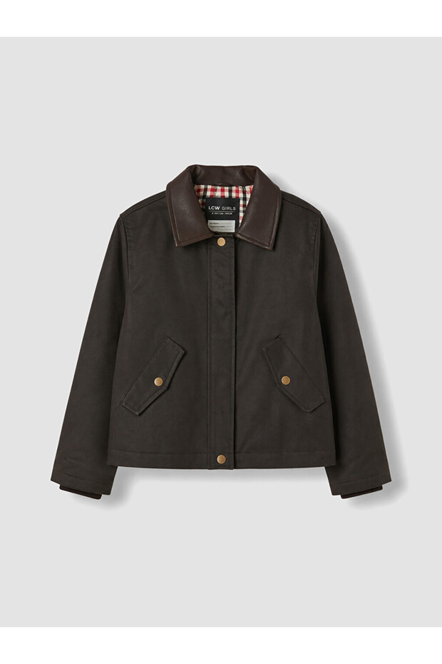 Leather Look Shirt Collar Girls' Coat