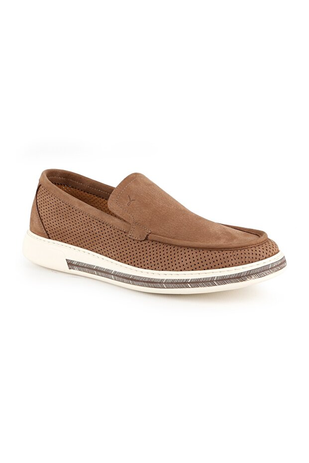 Men's Casual Shoes Genuine Nubuck Leather Perforated Patterned Lightweight Eva Sole Slip-On Sneaker