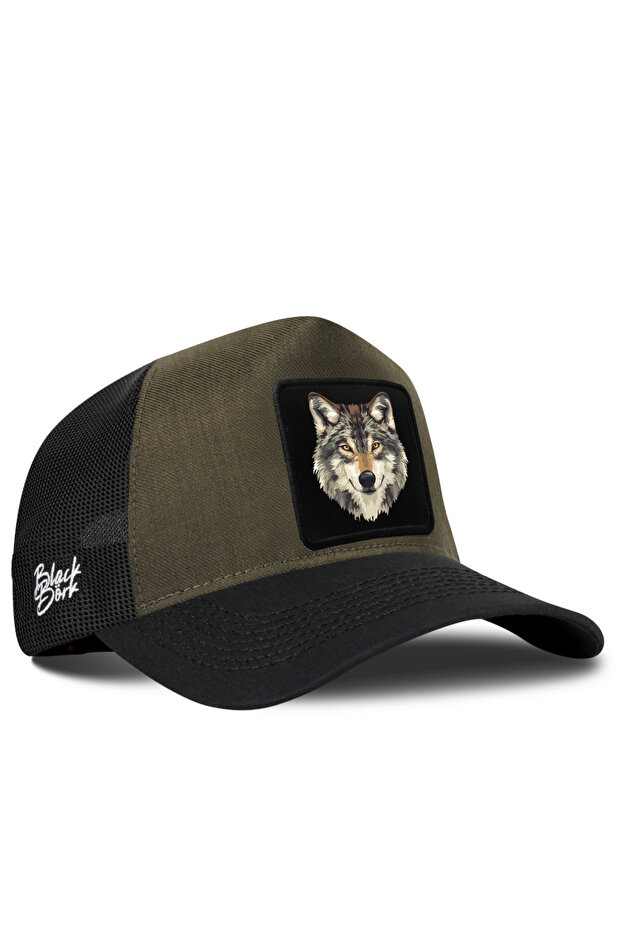 Wolf Logo Cordura Black-Khaki Trucker Hat