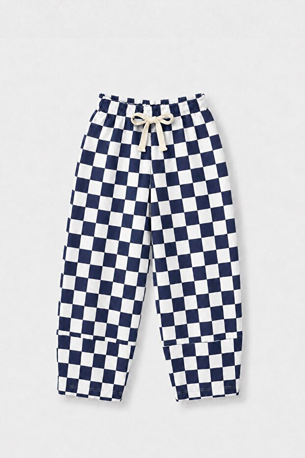 Children's Cotton 3 Thread Fabric Checkered Sweatpants