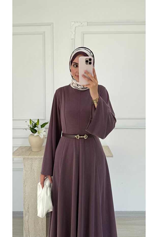 Molly Nelly Women's Parted Comfortable Belted Long Dress