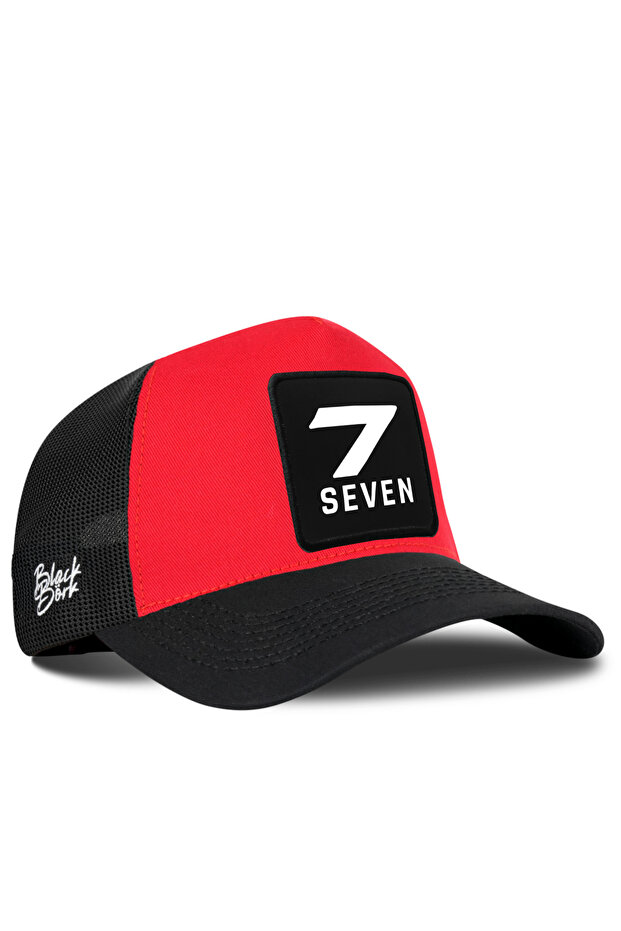 Black-Red Trucker Hat with Number 7 Logo