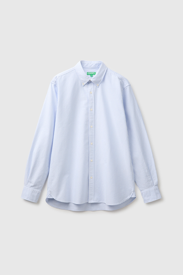 Men's Blue 100% Cotton Regular Fit Button-Down Shirt