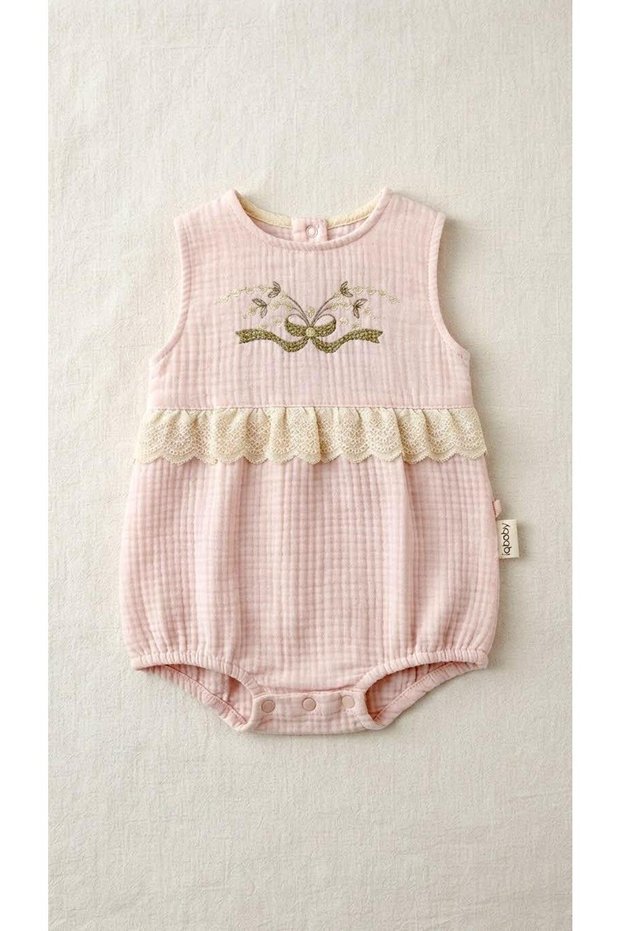Million 1205 Baby Girl Pink Embroidered Laced Muslin Jumpsuit