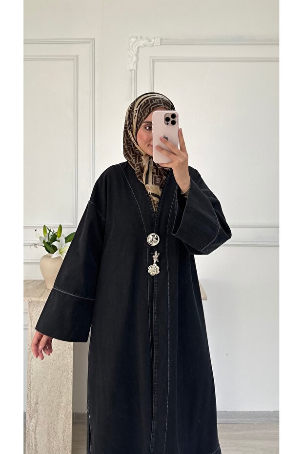 Molly Nelly Women's Star Buttoned Long Denim Tunic Cap