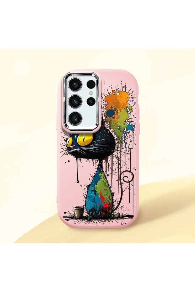 Samsung Galaxy S24 Ultra Compatible Graffiti Style Black Cat Phone Case, Shockproof