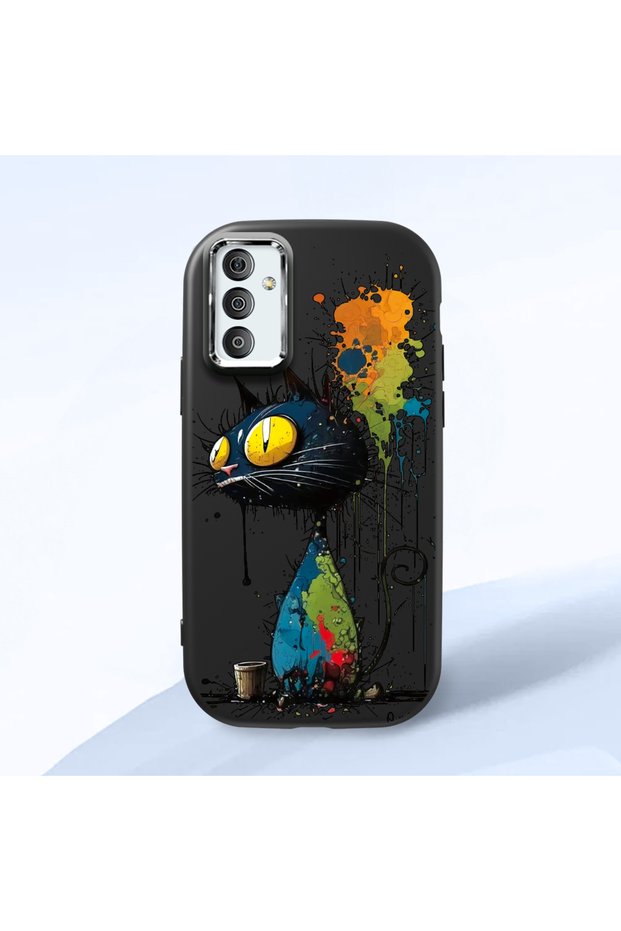 Samsung Galaxy M23/M13 Compatible Graffiti Style Black Cat Phone Case, Shockproof