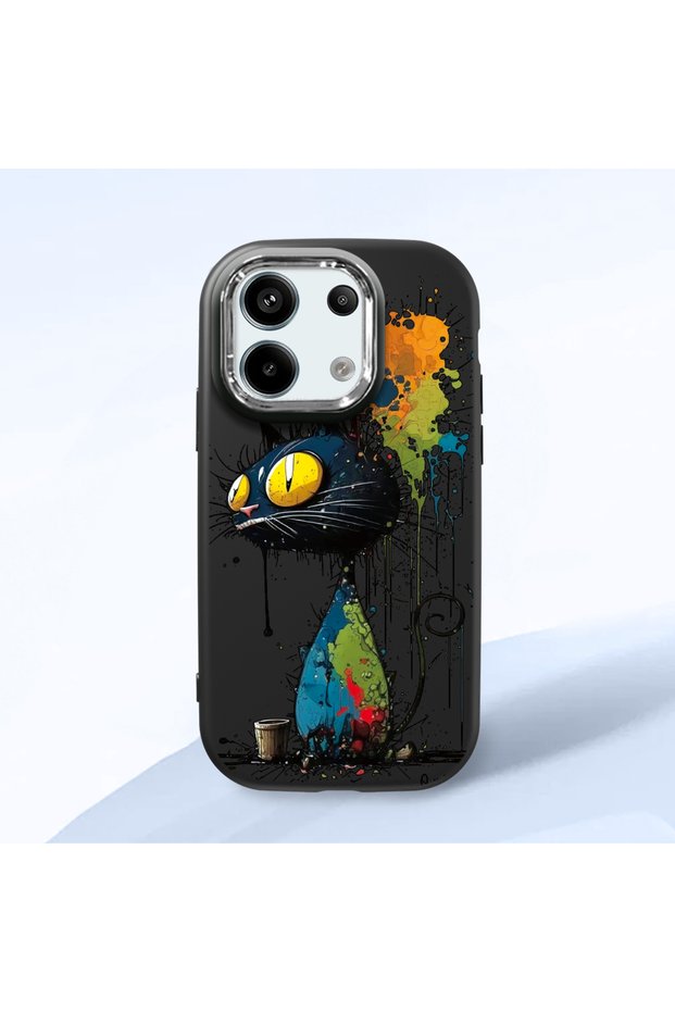 Poco X6 Compatible Graffiti Style Black Cat Phone Case, Shockproof Silicone Case
