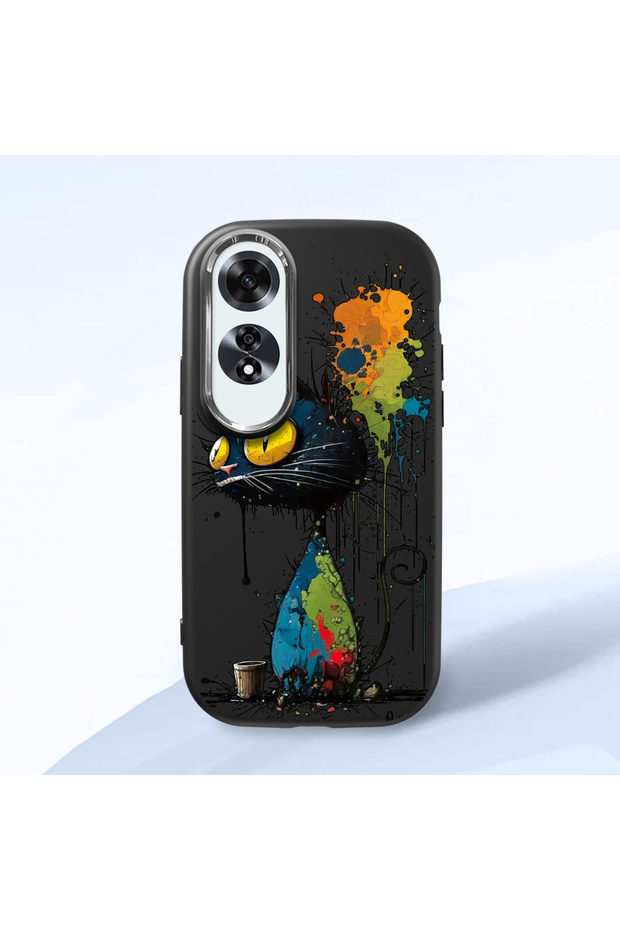 Oppo A60 Compatible Graffiti Style Black Cat Phone Case, Shockproof Silicone Case